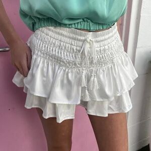 SHUG White Pintuck Lala Tiered Ruched Ruffle Skirt Small Skort $290